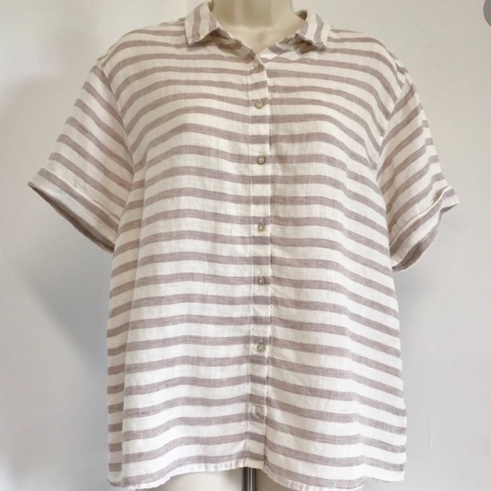 Rachel Zoe 100% Linen shirt size M button-down Striped